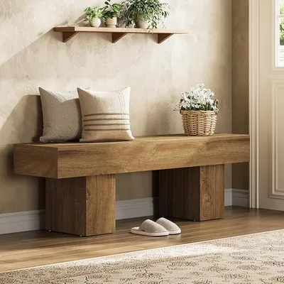 Imagen del producto de Banco de zapatos de 140 cm, ideal para la entrada, el salón, como banco de pie para el dormitorio o como banco de comedor para la cocina, el pasillo, el comedor y el dormitorio, en color marrón rústico