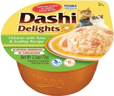 Produktbild von INABA Dashi Delights Huhn-Thunfisch & Jakobsmuschel-Bouillon - Katzenleckerli - 70g