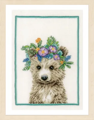 Image de Lanarte point de croix set "Ours avec la couronne de fleurs", modèle à compter, 22x30cm