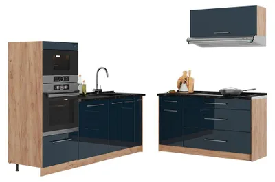 Imagen del producto de Cocina Vicco Fame-Line Azul oscuro alto brillo/Roble dorado 340 cm, ET Mármol, Model 65729