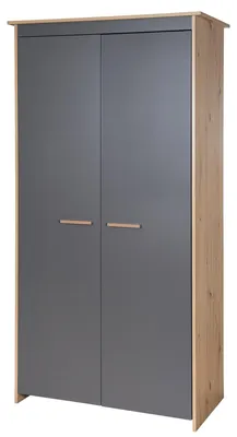 Produktbild von roba Kinderkleiderschrank 2-türig Anna - Hochwertige Griffe aus massivem Holz - Schrank für Kinderzimmer in Anthrazit / Nachbildung Kent Eiche