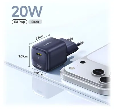 Produktbild von Baseus 20W USB-C Ladegerät PD Schnellladung kompakt - Schwarz
