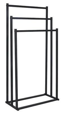 Obrázek produktu pro Omgoods – Volně stojecí věšák na ručníky s 3 tyčemi, kov, černý, 86 x 44 x 21 cm