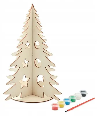 Produktbild von DIY Holz-Weihnachtsbaum Malset mit Farben und Pinsel
