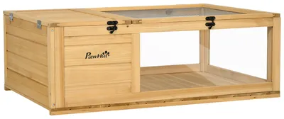 Produktbild von PawHut Schildkrötenhaus aus Holz, Schildkrötengehege mit Haupthäusern, Gelb