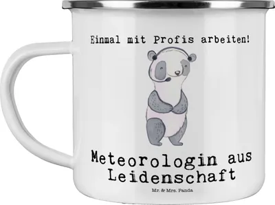 Produktbild von Mr. & Mrs. Panda Teetasse Meteorologin Leidenschaft - Weiß - Geschenk, Emaille Tasse, Teebecher, Pott, becher, Kaffeepott