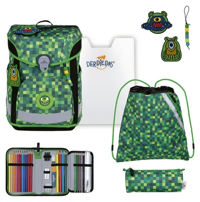 Productafbeelding van DerDieDas schooltas ErgoFlex Easy LED Set 6-delig Tech Buddies groen