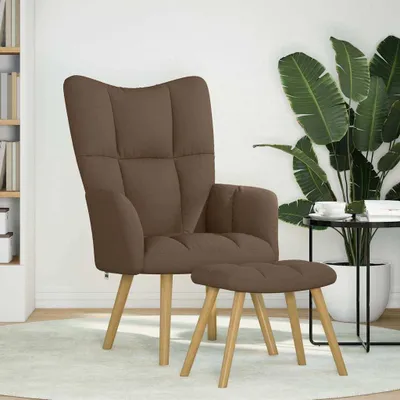 Zdjęcie produktu dla vidaXL Fotel Relax ze stołkiem brązowy materiał