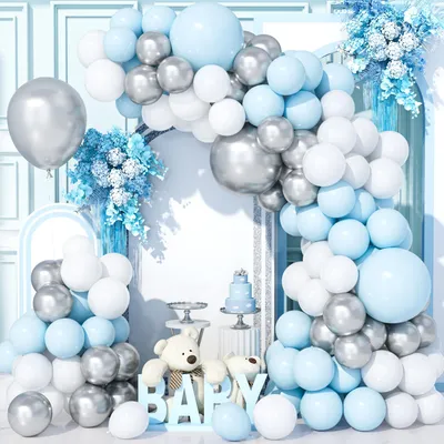 Ballon-Bogen-Set 137-tlg. Blau Weiß Silber für Feste