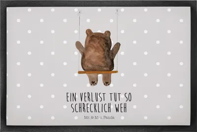 Produktbild von Mr. & Mrs. Panda Türvorleger Bär Schaukel 50 x 75 cm - Grau Pastell - Geschenk, fußmatte, Teddy, Bodenvorleger, Gummimatte, Schmutzfangmatte, Schmutzmatte, Türmatte