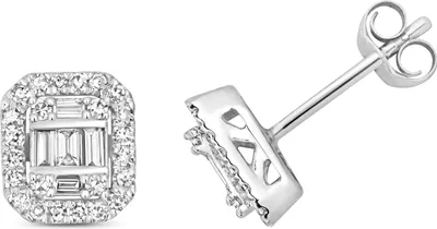 Image de Boucles d'Oreilles Femme Or Blanc 375/1000 et Diamant Baguette 0.36 Carat H - SI - 8mm*7mm; TRS20964