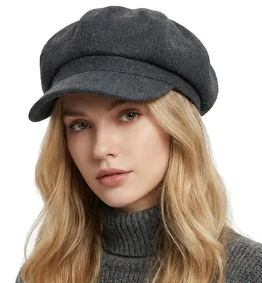 Produktbild von Ballonmütze Damen Schirmmütze Barett Achteck Cap Grau Einheitsgröße