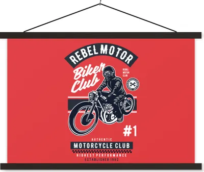 Produktbild von MuchoWow® Textilposter Motorrad - Mann - Retro - Zitat 90x60 cm mit schwarzem Rahmen - Aufhängungssatz