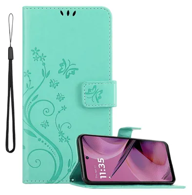 Image de Cadorabo Housse pour Motorola Moto G55 Housse en FLORAL TURQUOISE Housse de protection au design floral avec fermeture magnétique, fonction de rangement et emplacements pour cartes Book Case Cover