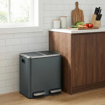 Zdjęcie produktu dla SONGMICS Kosz na śmieci z metalową nóżką, kosz na śmieci, 30L, ergonomiczny, stalowy