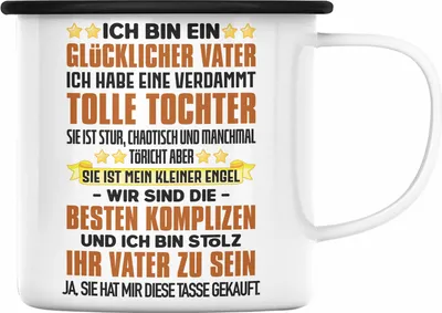 Produktbild von Trendation - Vater Tochter Emaille Tasse Geschenk Papa Töchter Geschenkidee Partner Ja Sie Hat Mir Diese Emaille Tasse Gekauft (Schwarz)