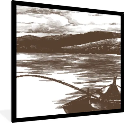 Produktbild von MuchoWow® MuchoWow® Gerahmtes Poster Boot - Meer - Angelrute 40x40 cm - Poster mit zchwarzem Bilderrahmen - Mit Rahmen - Wanddekoration Schlafzimmer
