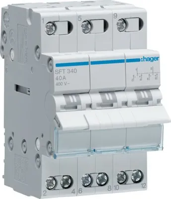 Zdjęcie produktu dla Przełącznik modułowy Hager 1-0-2 40A 3P (SFT340)