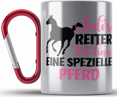 Produktbild von Trendation - Pferde Reiter Mädchen Geschenk Edelstahl Tasse Karabiner Reiten Reiterin Kinder Becher Spruch Lustig Geburtstag (Rot)