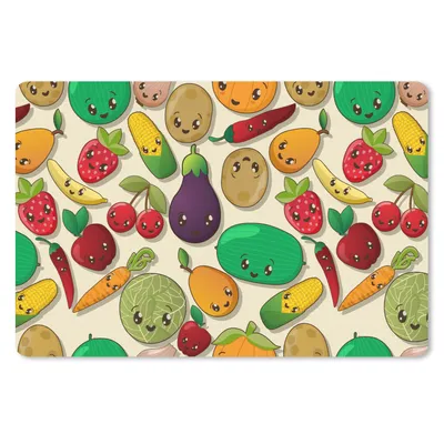 Produktbild von MuchoWow® Mauspad Mousepad Kawaii - Muster - Gemüse - Obst 27x18 cm - Mousepads - Maus Mat - Pad - Mausunterlage - Büroartikel - Desk Matten