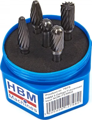 Immagine prodotto di Set frese in carburo pieno, kit 5 frese in metallo duro , testa di affilatura per intaglio su legno, lucidatura metalli, incisione, foratura, Hbm