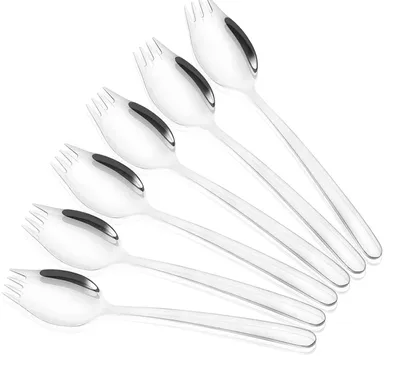 6er Set 2-in-1 Löffel-Gabel aus Edelstahl, silber