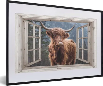 Produktbild von MuchoWow® Gerahmtes Poster Scottish Highlander - Aussicht - Berg 60x40 cm - Poster mit Schwarzem Bilderrahmen Wandposter Rahmen Foto Bilder - Schlafzimmer - Plakat in Rahmen - Drucken