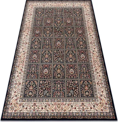 Produktbild von Teppich Wolle NAIN Blumen, Rahmen 1181/51011 dunkelblau / beige Blau 80x150 cm