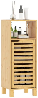 Produktbild von Schmaler Badezimmerschrank mit Lamellentš¹r, offenem Fach, verstellbarem Einlegeboden, 30 x 30 x 80 cm, natur
