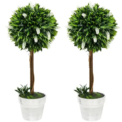 Immagine prodotto di Set di 2 piante di lavanda artificiali con vaso, altezza 60 cm | Colore: bianco-verde