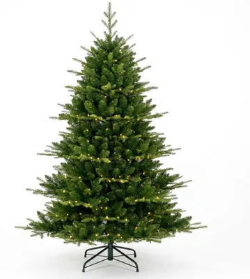 Image de Arbre de Noël artificiel de 180 cm (6 pieds), en PE+PVC, avec éclairage LED et support en métal