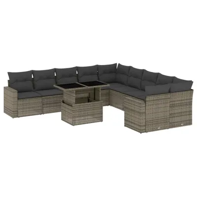 Produktbild von vidaXL 11-tlg. Garten-Sofagarnitur mit Kissen Grau Poly Rattan