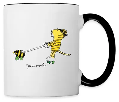 Produktbild von Spreadshirt Janosch Tiger auf Rollschuhen Tasse Zweifarbig, One size, Weiß/Schwarz