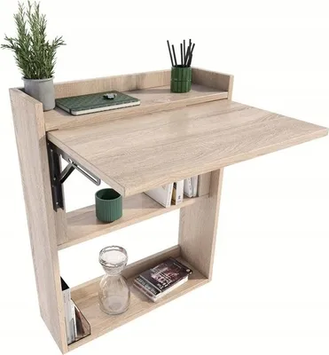 Produktbild von MATKAM Schreibtisch, H85 x B70 x T20 cm, Multifunktionales Wandregal aus hochwertigem Laminat, ideal für kleine Räume (Sonoma Eiche)