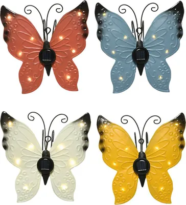 Four solar-powered butterfly lights in different colors.