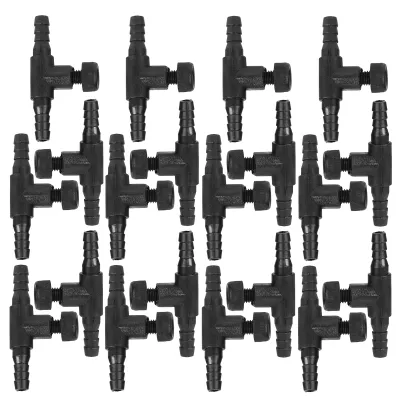 Image de Lot de 20 raccords en T en ABS noir pour aquarium, à 3 voies, avec valve de régulation du débit d'air, accessoires pour pompe à oxygène d'aquarium