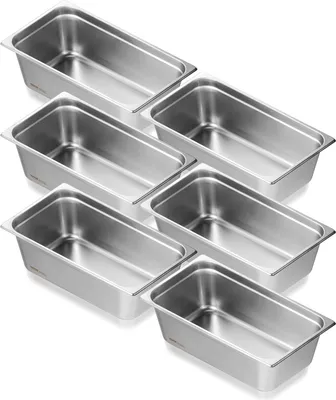 Obrázek produktu pro VEVOR 6 balení hotelových pánví, parní pánev plné velikosti s funkcí proti zaseknutí, parní pánev z nerezové oceli o tloušťce 0,8 mm pro restaurace, 6 palců hluboká komerční stolní pánev, pánev na skladování potravin pro catering, pro průmysl a vědu