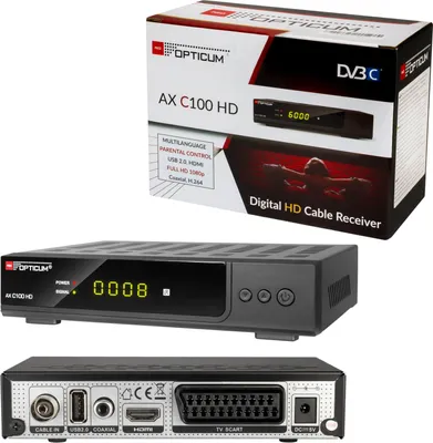 Produktbild von RED OPTICUM AX C100 HD Kabelreceiver mit PVR-Aufnahmefunktion I Digitaler Kabel-Receiver HD - EPG - HDMI - USB - SCART - Coaxial Audio I Receiver für Kabelfernsehen I DVB-C Receiver schwarz