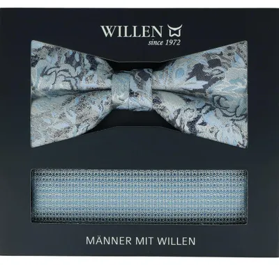 Produktbild von Herren Fliege Blumendesign & Uni Einstecktuch Set aus 100% Seide, Schleife 11,5x5,5cm, Tuch 27,5x27,5cm