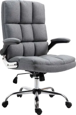 A gray office chair is shown against a white background.