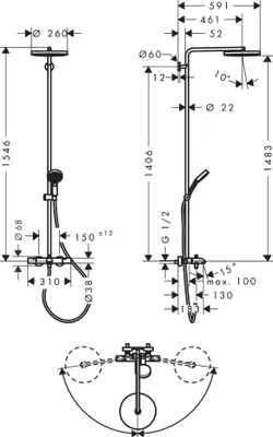 Produktbild von Hansgrohe 24232000 Showerpipe Pulsify S Puro 260 1jet