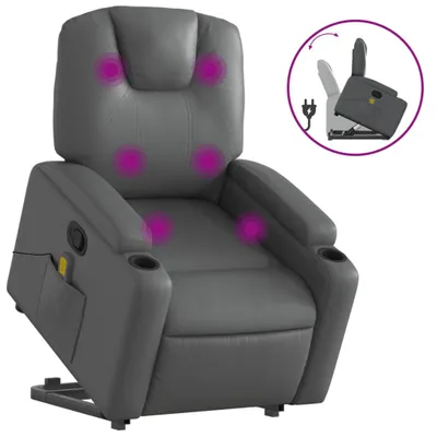 Produktbild von vidaXL Massagesessel mit Aufstehhilfe Grau Kunstleder
