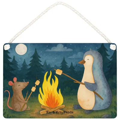 Produktbild von Mr. & Mrs. Panda wandtafel Pinguin Lagerfeuer Design DIN A6 - Weiß - Geschenk, Liebe, Dekobrett, Feuer, Holzschild, Arbeit, Wandbild Holz, Türschild, holzbild, Schild