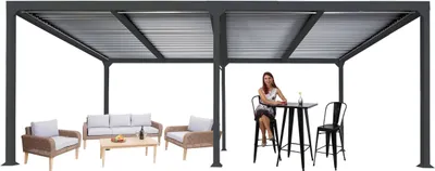Obrázok produktu pre Alu pergola HWC-L41, lamelové zastrešenie terasy, robustný 8cm kovový rám 3x6m ~ antracitová