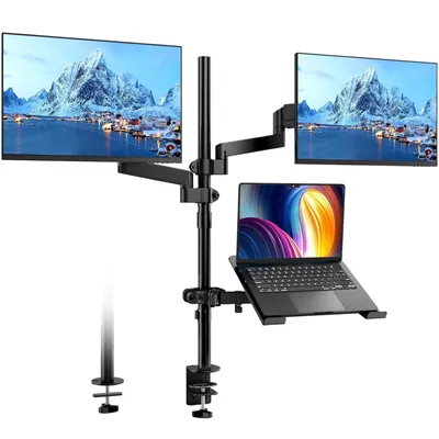 Produktbild von Monitorhalterung für 2 Monitore 17–32 Zoll mit Laptopablage, 3-fach Monitorarm, VESA 75x75/100x100 mm