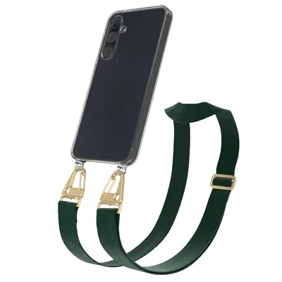 Produktbild von EAZY CASE - Hülle mit Band für Samsung Galaxy A55, Handyhülle mit Umhängeband, Silikonhülle transparent, Handykette in Grün