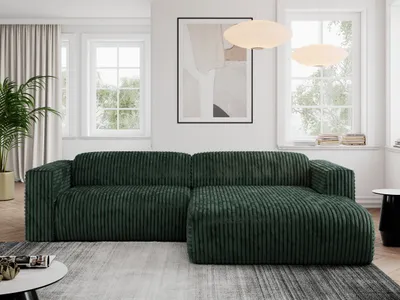 Produktbild von MKS MEBLE Ecksofa Cord, Sofa Cord L-Form, Wohnlandschaft L-Form, Modern Design Couch, Sofagarnitur, Couchgarnitur, Polsterecke - PASADENA - Grün Cord - rechts seite