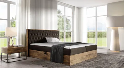 Produktbild von Kontinentales Bett 120x200 CHANTELLE 6 - Wotan Eiche / Braun + GRATIS Matratzenauflage