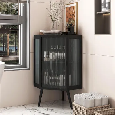 Produktbild von okwish Unterschrank,Badezimmerschränke,Anrichte mit verstellbarem Regal, für Badezimmer, Wohnzimmer, Schlafzimmer ,Schwarz