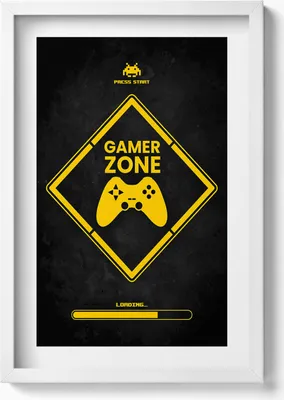 Produktbild von Beschriftung für das Zimmer des Spielers „Gamer zone“.– Wandbild mit Rahmen – Gerahmtes Bild  – Wanddekoration – 40x60 cm – Weiß